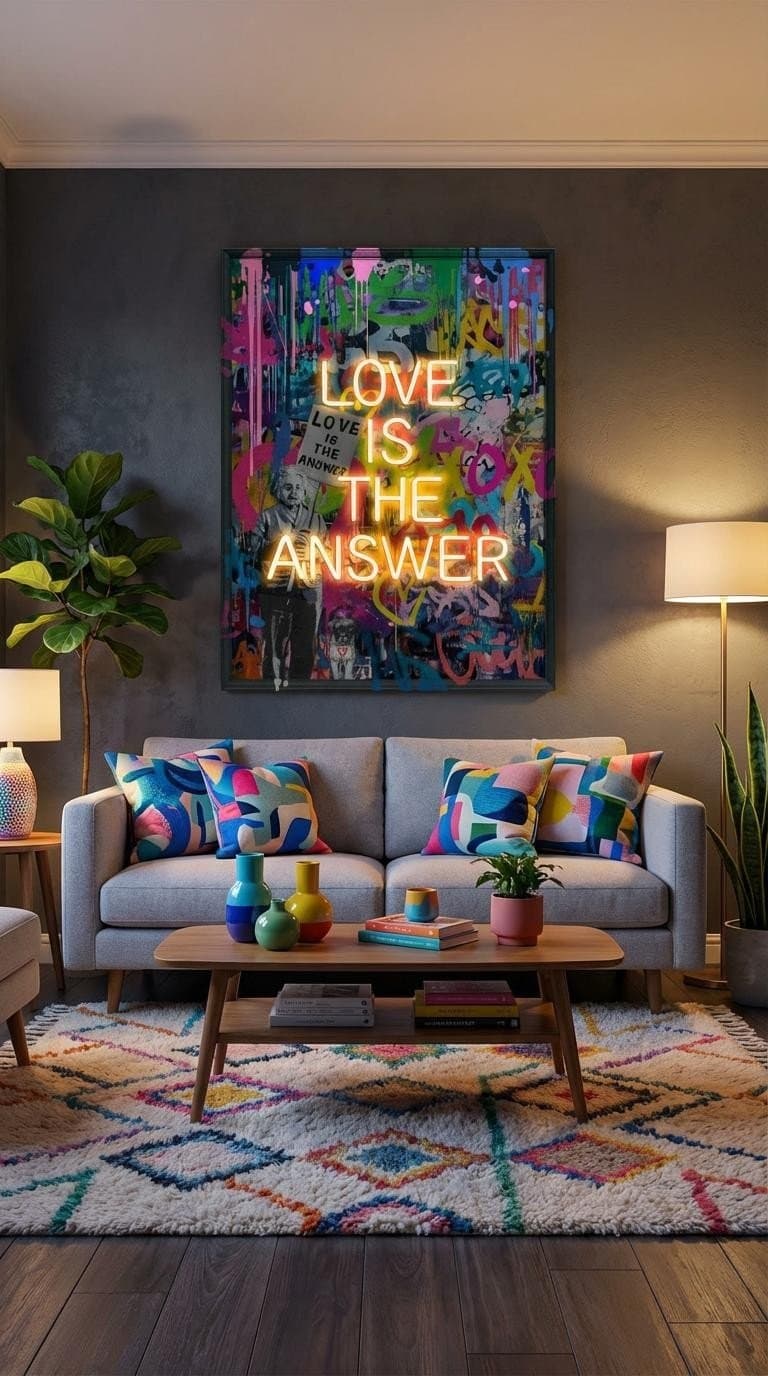 LOVE IS THE ANSWER – Moderní pop art LED nástěnný obraz – 63 × 83 cm - náhled 4