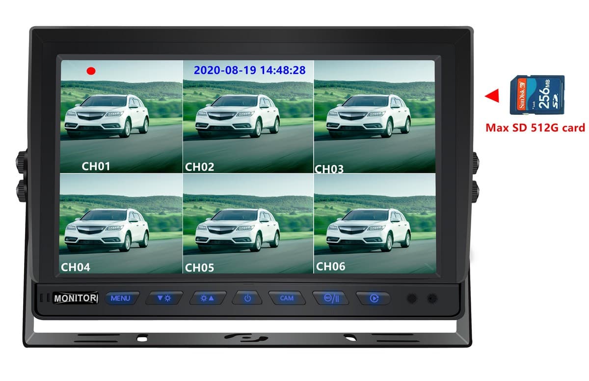 Hybridní 10,1" monitor do auta: 8-CH, AHD/CVBS s nahráváním na micro SD kartu (do 512 GB) pro 8 kamer - náhled 4