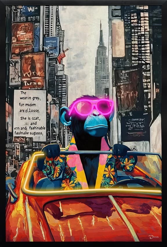 Pop art zábavný LED světelný obraz na zeď – Cool opice ve městě – 63 × 93 cm - náhled 2