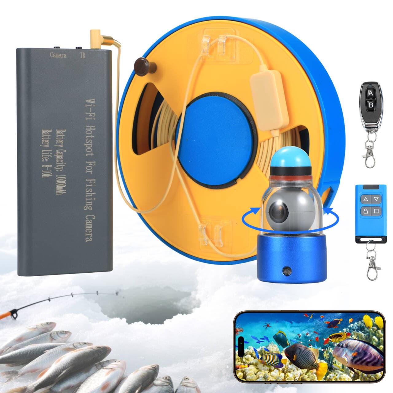 Podvodna rybářská kamera na ryby s Wifi - elektricky rotační s 5" LCD displejem + 30 m kabelem s IP68