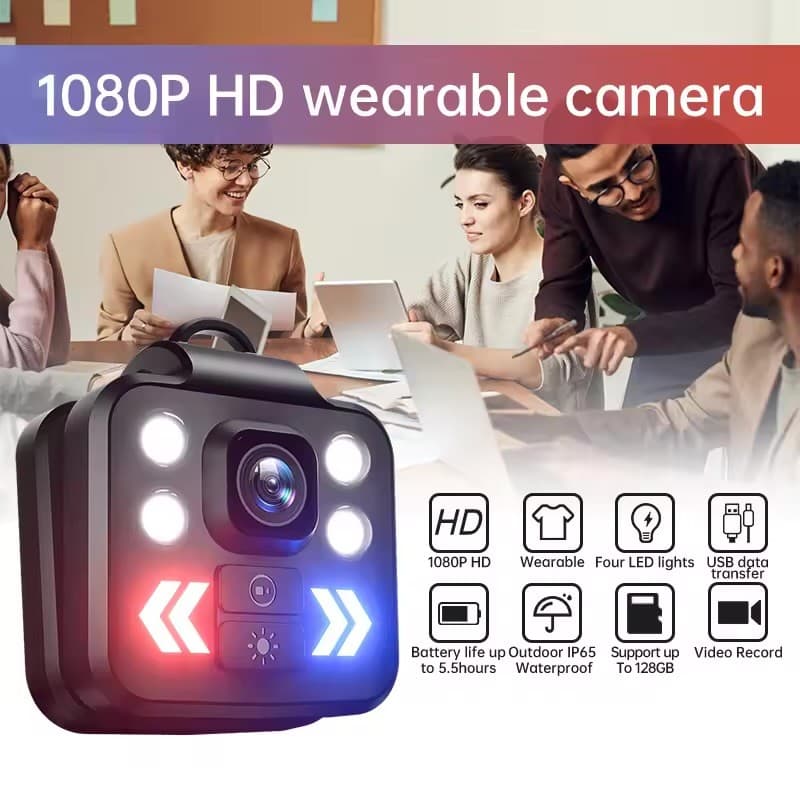 Osobní videorekordér FULL HD 1080p - kamera na tělo s IP65 s 4x LED světlo Bílé / Červená + Modrá - náhled 2