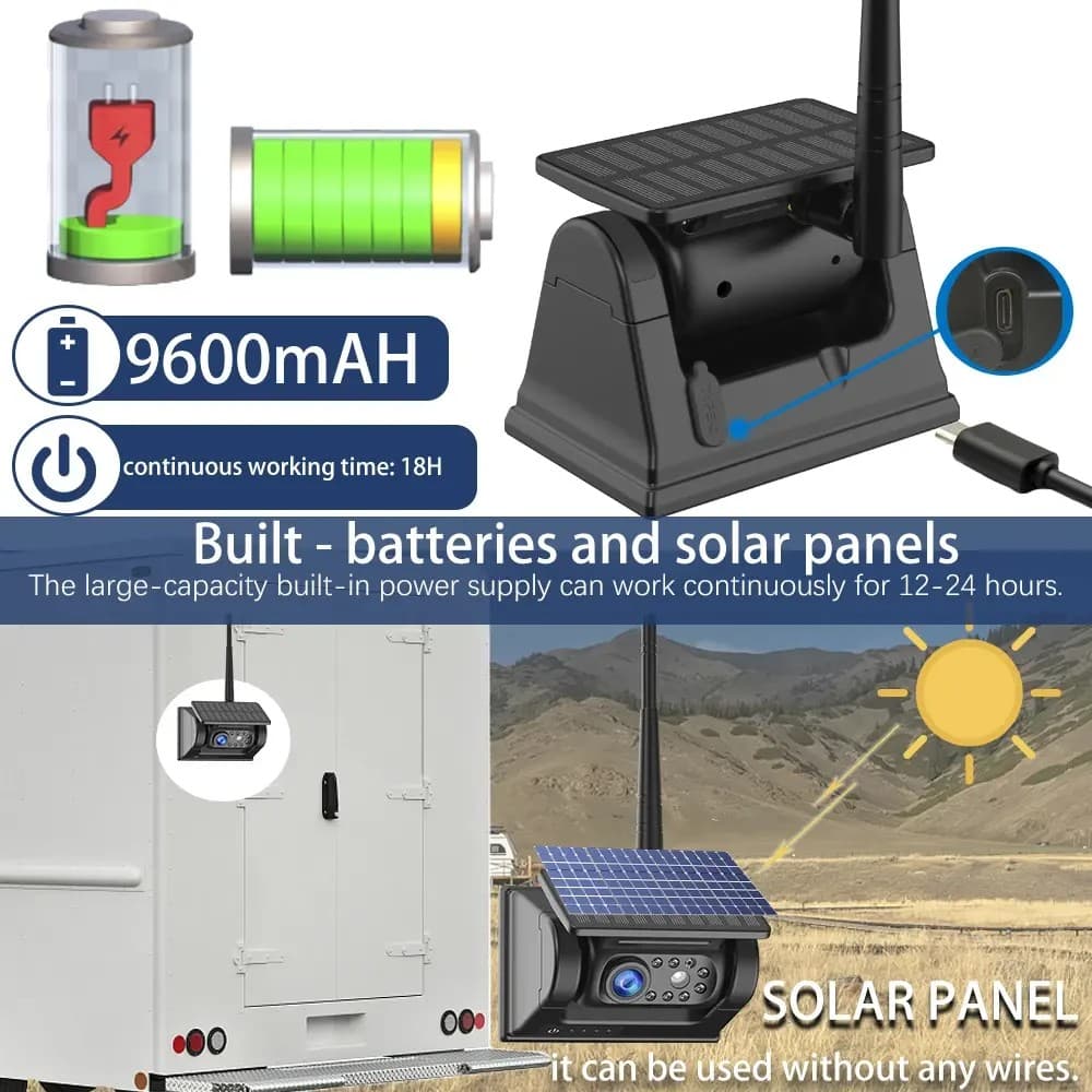 Parkovací set solární 7" monitor + 1x WiFi HD magnetická kamera s IR LED + IP69 + baterie 9600 mAh - náhled 2