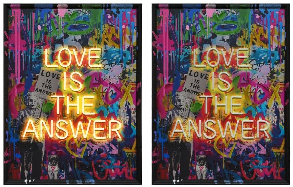 LOVE IS THE ANSWER – Moderní pop art LED nástěnný obraz – 63 × 83 cm - náhled 2