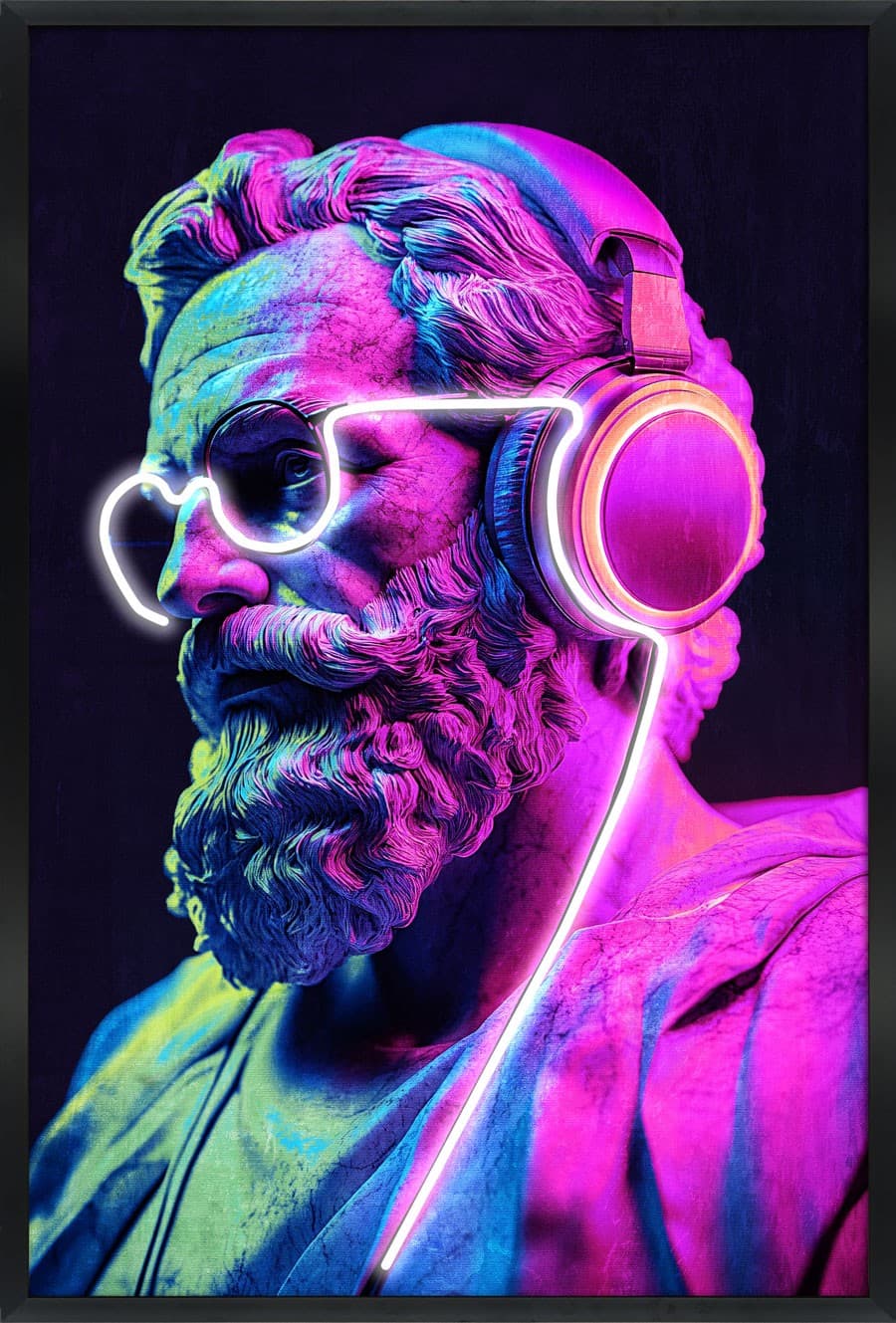 Nástěnný obraz s neonovými sluchátky – pop art LED dekorace na zeď – 63 × 93 cm - náhled 2