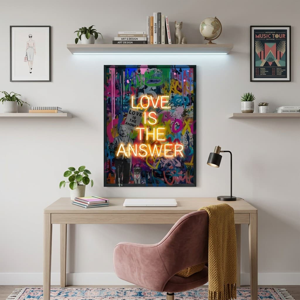 LOVE IS THE ANSWER – Moderní pop art LED nástěnný obraz – 63 × 83 cm - náhled 5