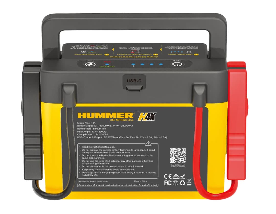 Hummer H4K – Přenosný auto startovací box + Powerbank 20 000 mAh + PD30W (4000A, 12V) - náhled 4
