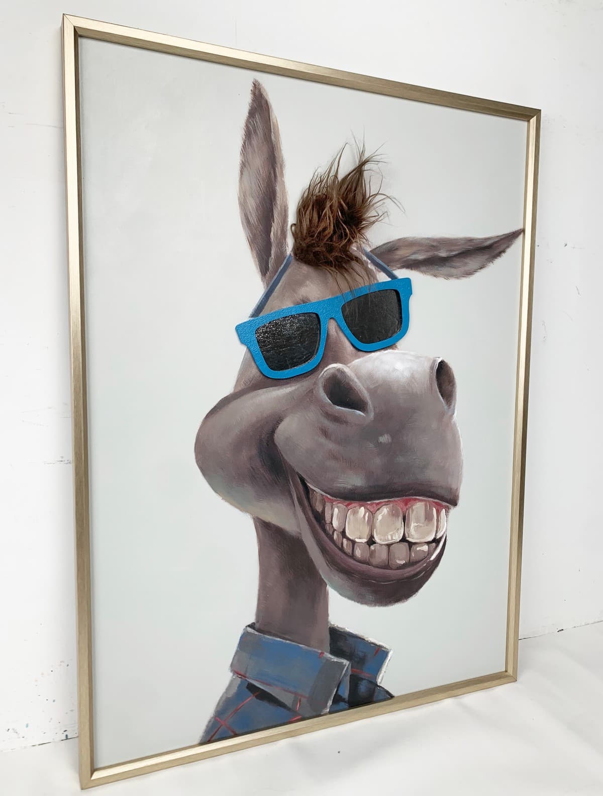 Zábavný / stylový obraz na zeď s 3D efektem a vyčnívajícími vlasy a brýlemi – DONKEY 75 x 100 cm - náhled 3
