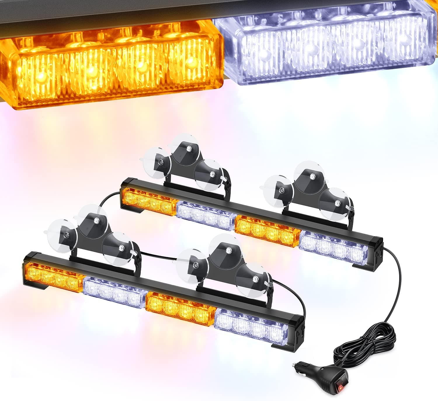 Vystrazné světlo do auta 32 LED (64W) - multibarevné 42cm x 2ks s přísavkami - náhled 4