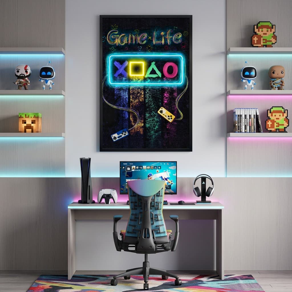 Pop art obraz na zeď pro hráče s nápisem GAME LIFE – LED dekorace – 63 × 93 cm - náhled 4