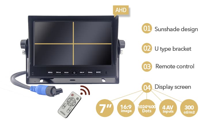 Parkovací kamery set AHD LCD HD monitor do auta 7 "+ 2x HD kamera s 18 IR LED - náhled 3