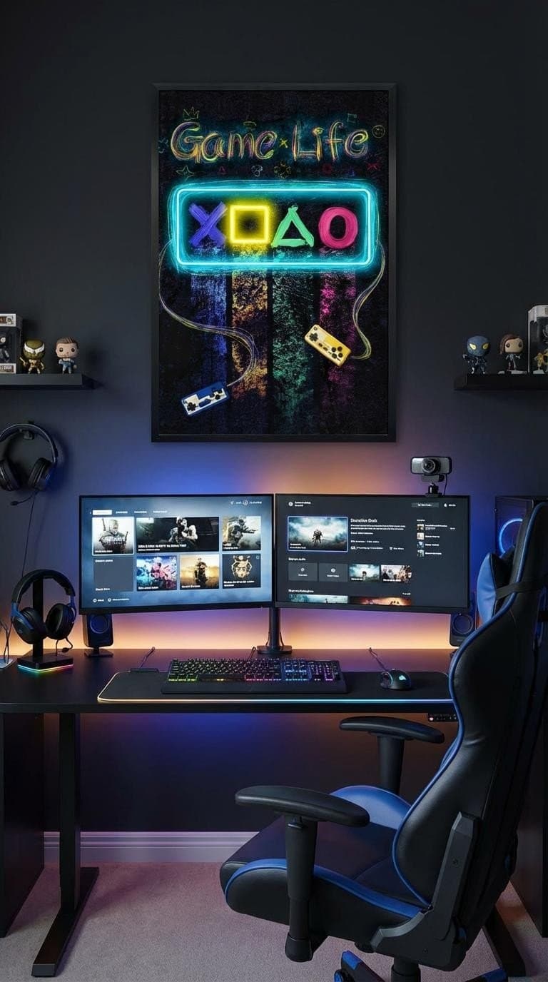 Pop art obraz na zeď pro hráče s nápisem GAME LIFE – LED dekorace – 63 × 93 cm - náhled 3