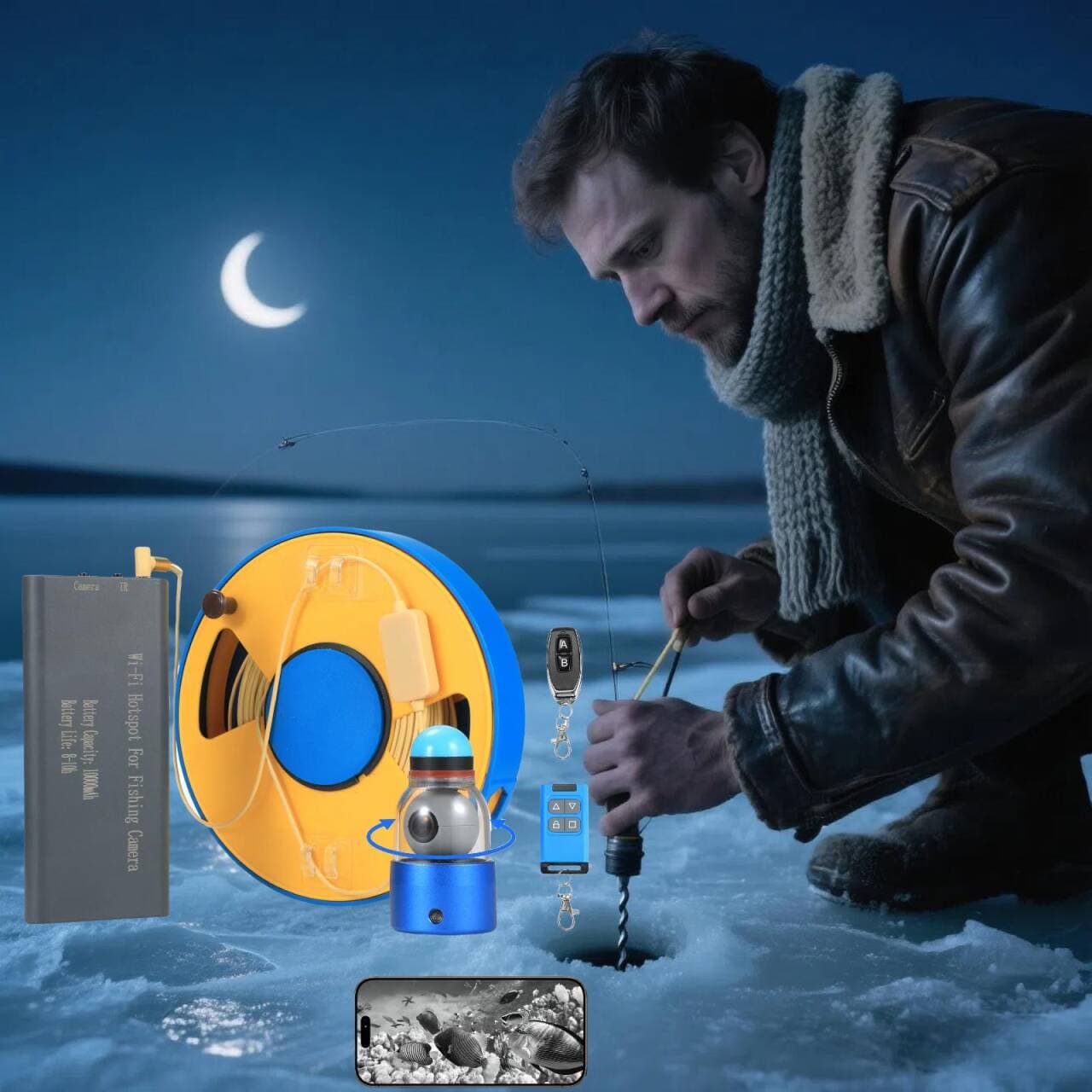Podvodna rybářská kamera na ryby s Wifi - elektricky rotační s 5" LCD displejem + 30 m kabelem s IP68 - náhled 2