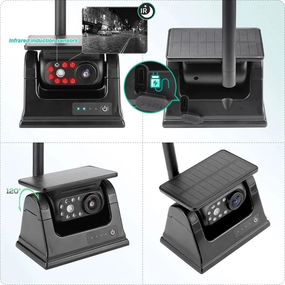 Solární couvací set 10" monitor + 1x Wifi HD kamera magnetická s IR LED + baterie 9600 mAh s IP69 - náhled 3