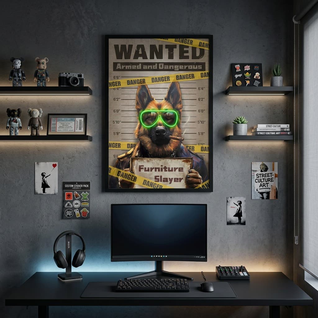 Pes ve vězení Vlčák s doutníkem – LED obraz v pop art stylu - 63 × 93 cm - náhled 4