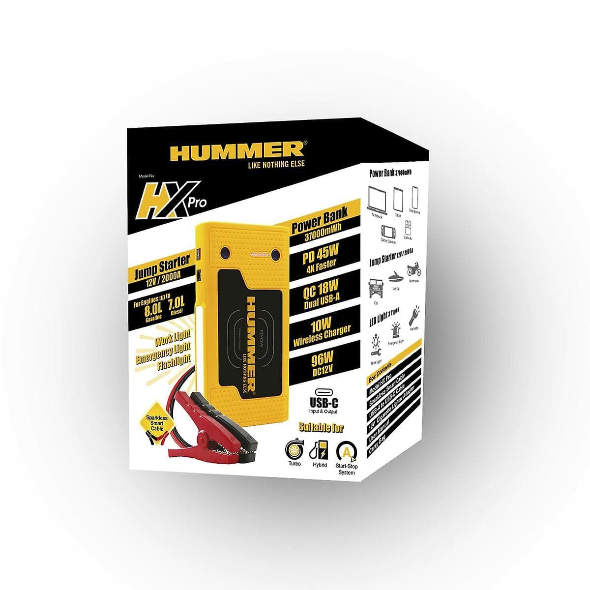 Auto startér do 8.0L + Power bank 45W - Hummer HX Pro s 10000mAh + 2x USB + 1x microUSB + LED světlo - náhled 4
