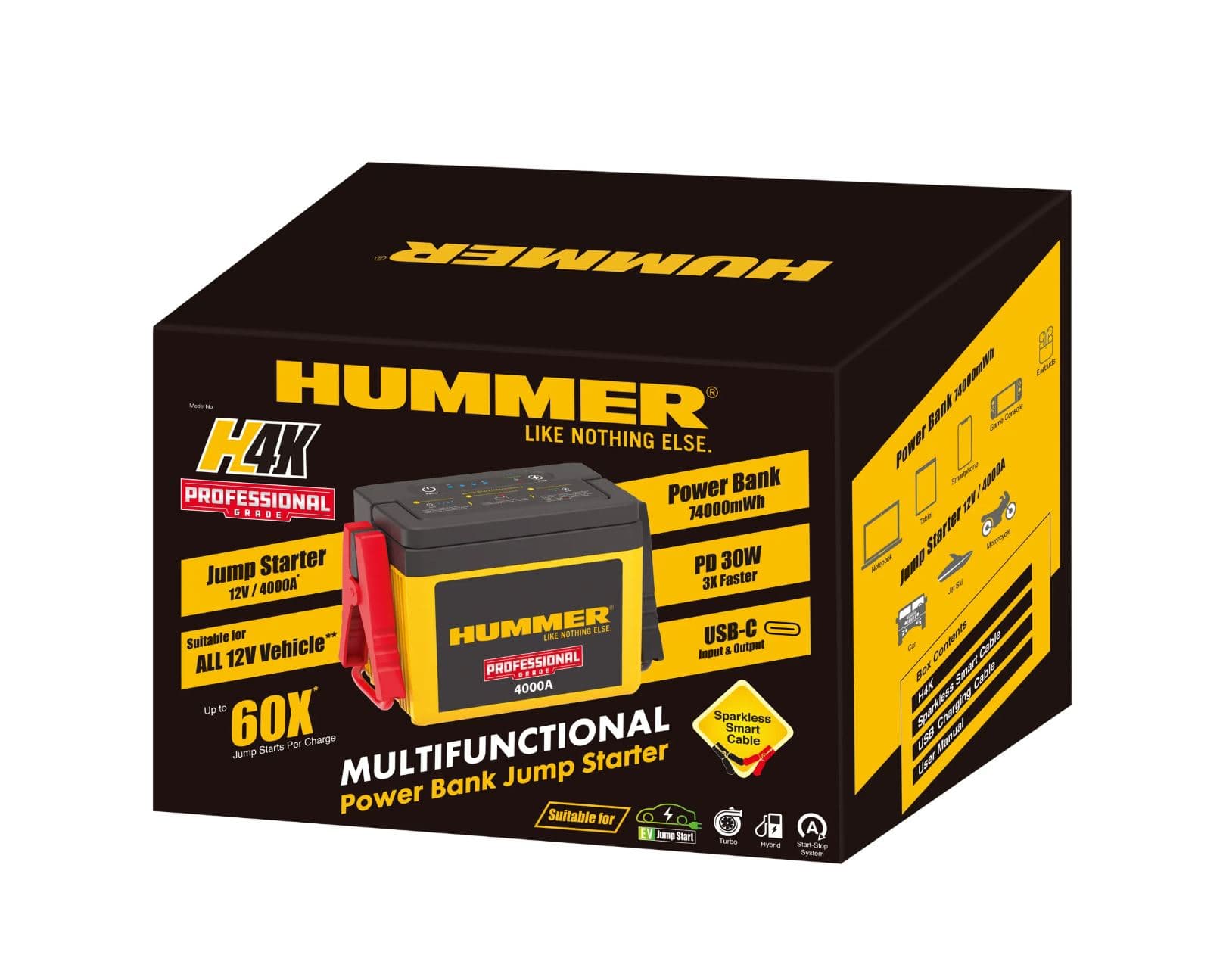 Hummer H4K – Přenosný auto startovací box + Powerbank 20 000 mAh + PD30W (4000A, 12V) - náhled 5