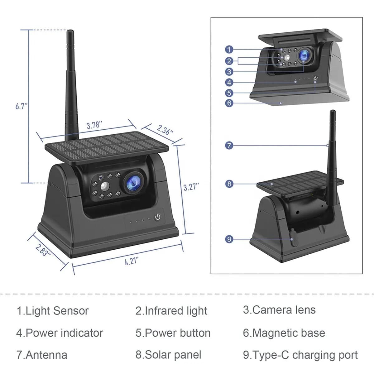 Couvací set solární 7" monitor + 2× WiFi HD magnetická kamera, IR LED, baterie 9600 mAh, IP69 - náhled 5