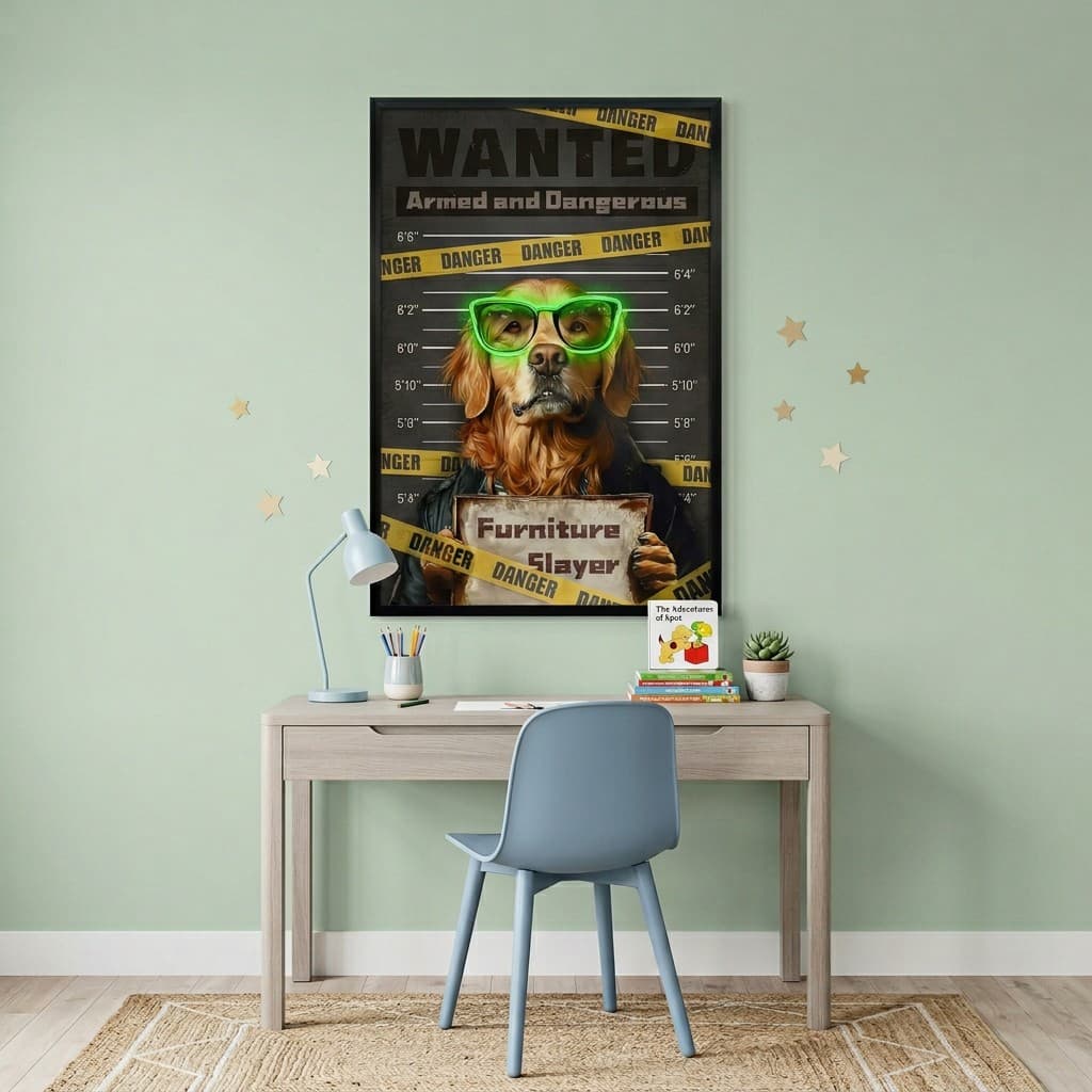 Pop art nástěnný obraz psa s neon brýlemi – LED stylová dekorace na zeď – 63 × 93 cm - náhled 4
