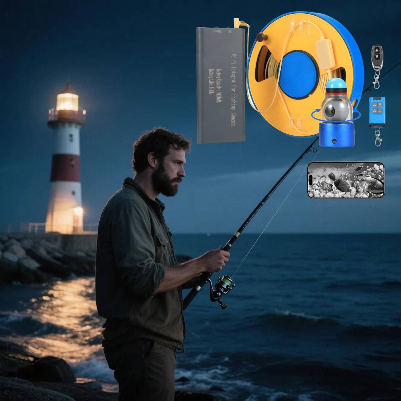 Podvodna rybářská kamera na ryby s Wifi - elektricky rotační s 5" LCD displejem + 30 m kabelem s IP68 - náhled 4