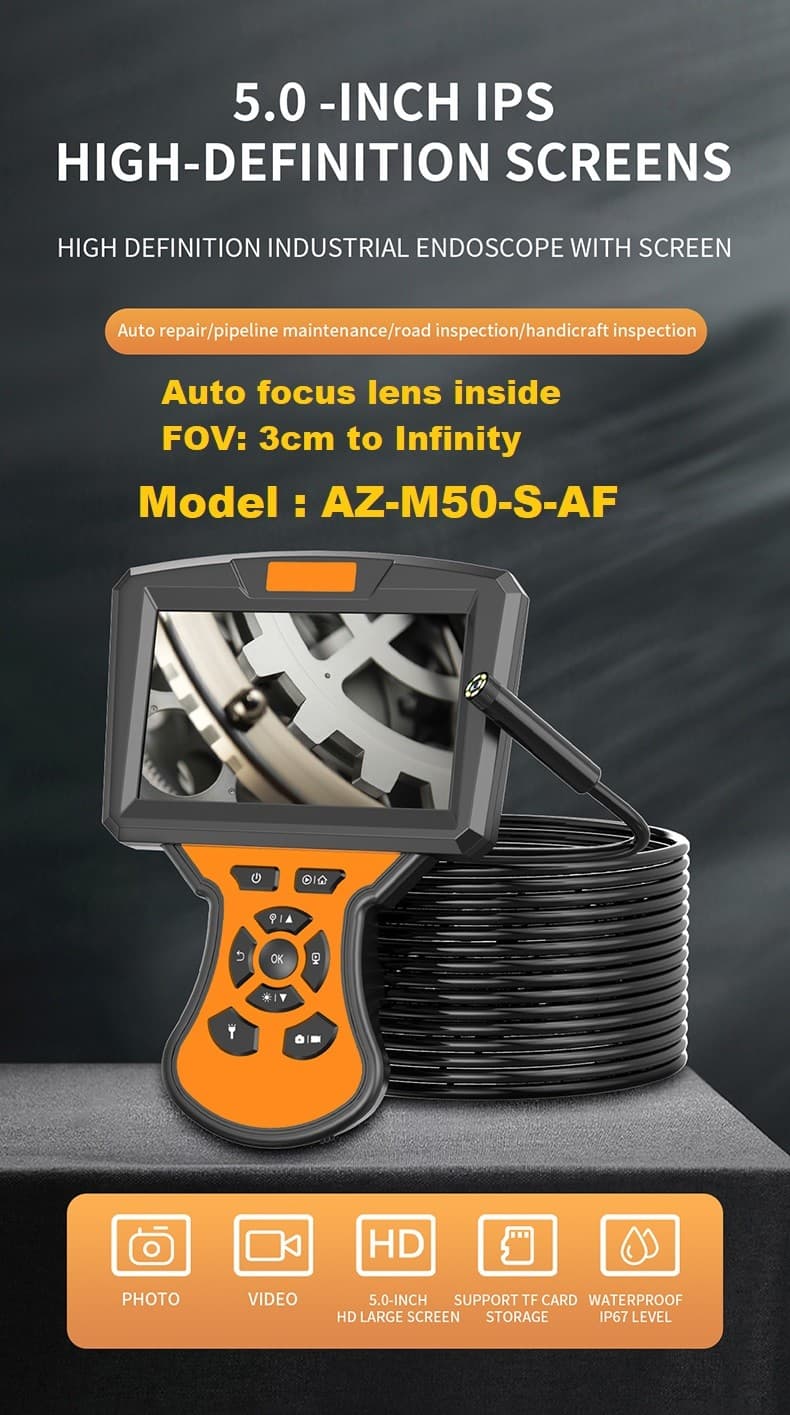 Inspekční kamera HD s auto zaostřováním + 5" displej + 9mm kamera s LED s IP68 + nahrávání na micro SD - náhled 4