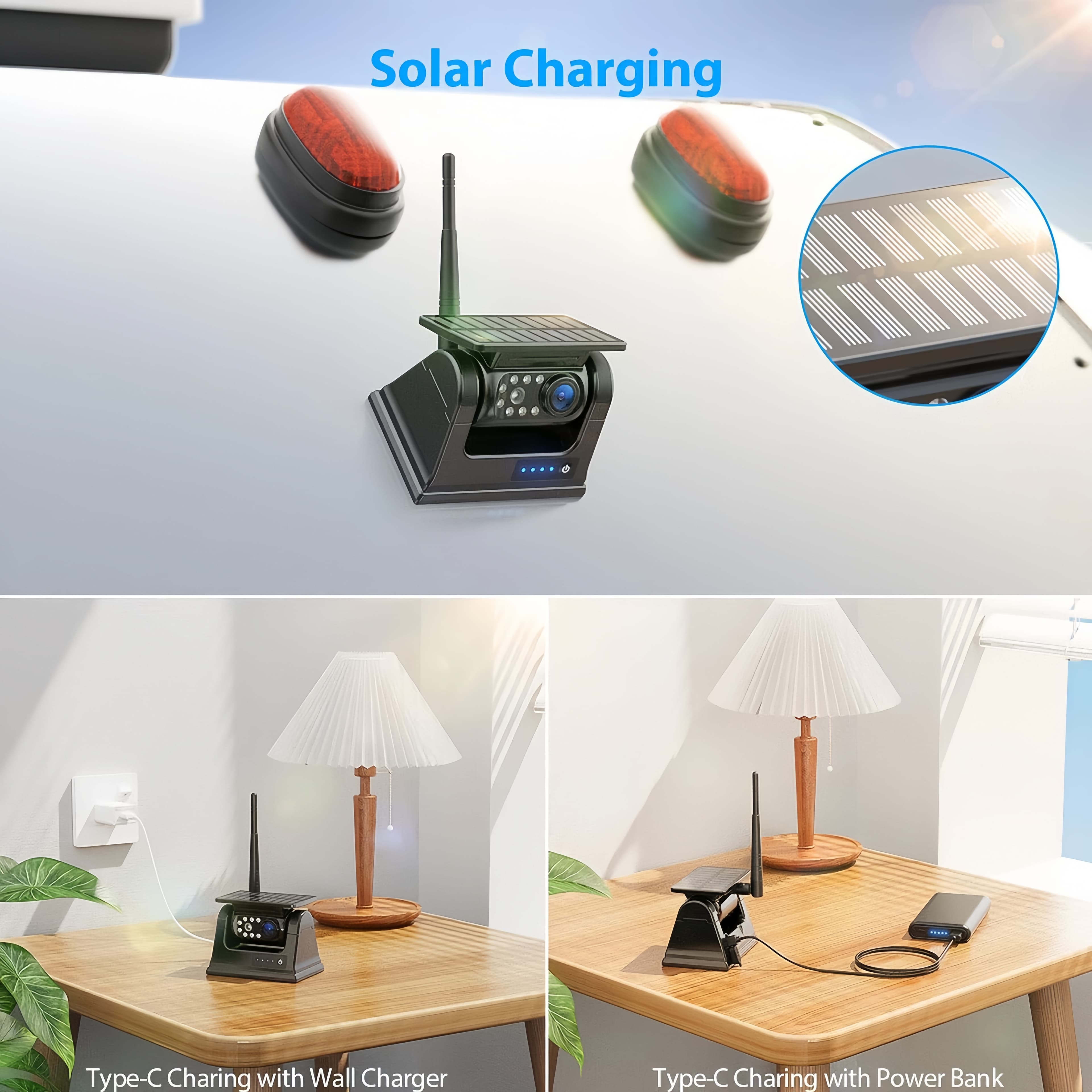 Parkovací set solární 7" monitor + 1x WiFi HD magnetická kamera s IR LED + IP69 + baterie 9600 mAh - náhled 3