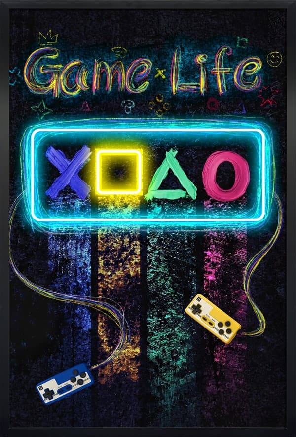 Pop art obraz na zeď pro hráče s nápisem GAME LIFE – LED dekorace – 63 × 93 cm - náhled 2