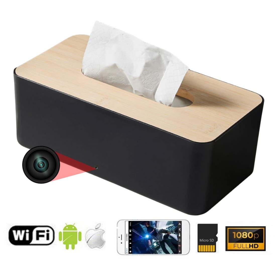 Kamera skrytá v držáku na kapesníky s WiFi/P2P + FULL HD 1080P + detekce pohybu